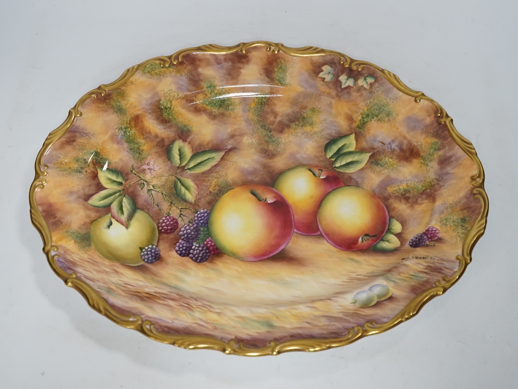 A Fenton porcelain cabinet tray painted by David R. Bowkett, 38cm wide